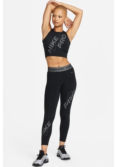 Nike Pro Dri Fit Grafik Mid Rise 7/8 Lenght Tight Kadın Antrenman Taytı Siyah Siyah