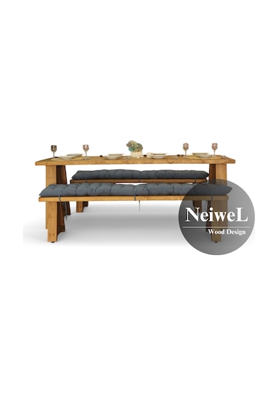 Neiwel İvea Doğal Ahşap Banklı Mutfak Ve Yemek Masası Takımı-80-220 Takım Açık Ceviz