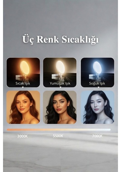 Aynalı Şarjlı Ring Light Telefon İçin Klipsli Led Selfie Işığı