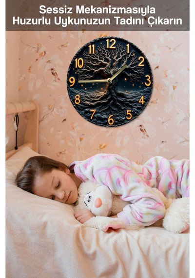 Yıldızlı Gece Ağacı 3d Görünümlü Mdf Duvar Saati 33 Cm Sdw288 Renkli