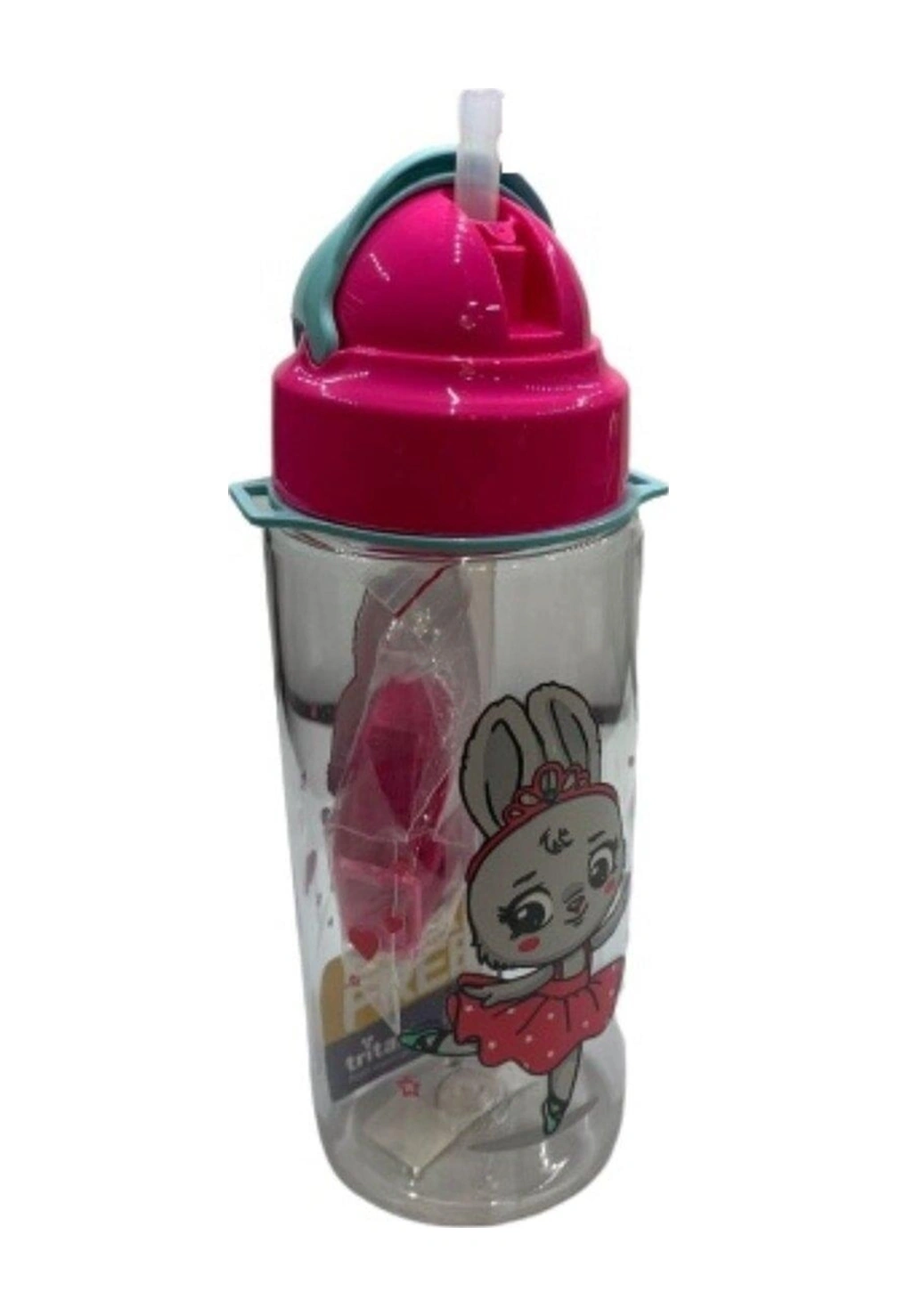 Third Tritan Pembe Desenli Pipetli Matara 500 Ml Bpa Free Askılı Suluk Karışık