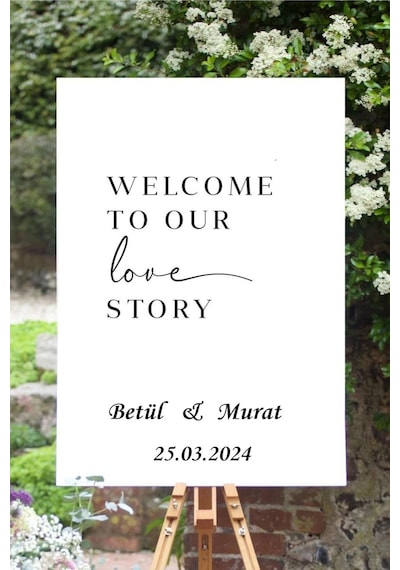 Karşılama Panosu İçin 40 Cm Genişliğinde Siyah Renk Yazı Ayna İçin Yazı Welcome To Our Love Story Yazısı