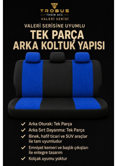 Bmw 3 Serisi E36 1993-2000 Uyumlu Valeria Serisi Mavi Siyah Bel Destekli Tay Tüyü Koltuk Kılıfı