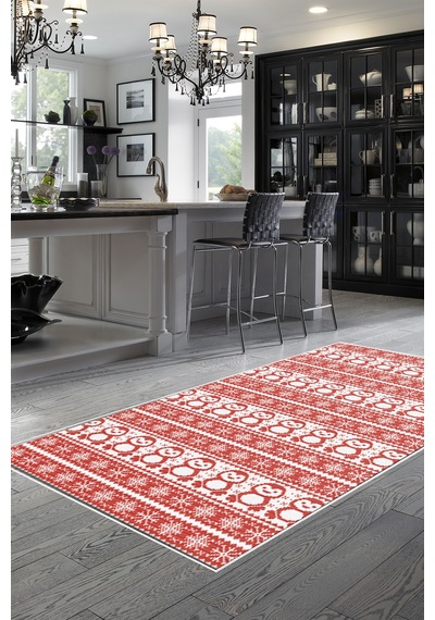 Alanur Home Kaymaz Dijital Mutfak & Salon Halı Trend E5184 Kırmızı