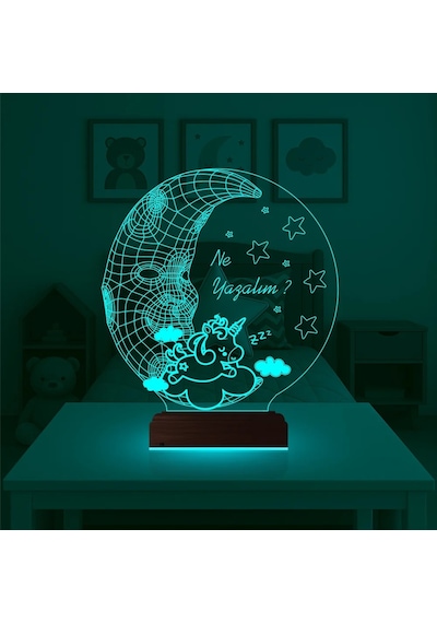 Luvivia Ay Dede Unicorn Çocuk Odası Kişiye Özel 3d Lamba - Masa Gece Lambası Şeffaf