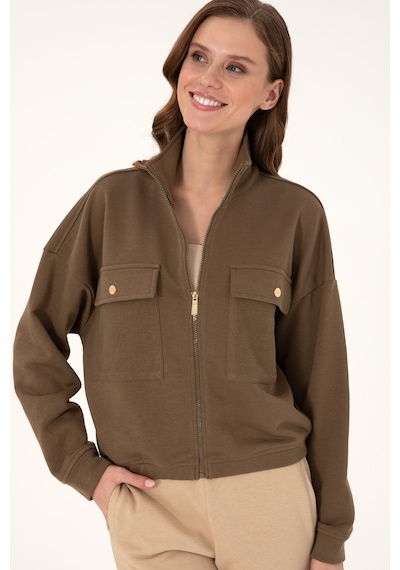 U.S. Polo Assn. Kadın Haki Fermuarlı Dik Yaka Sweatshirt 50299001-VR027 U.S. Polo Assn. Kadın Haki Fermuarlı Dik Yaka Sweatshirt 50299001-VR027