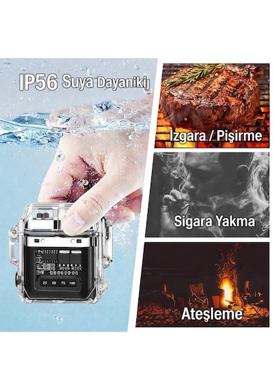 Valkyrie Ip56 Su Geçirmez Çift Arc Elektrikli Çakmak Type-c Şarjlı Işıklı & Güç Göstergeli Siyah