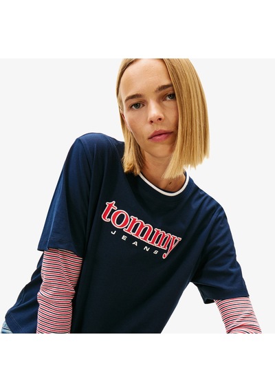 Tommy Hilfiger Boxy Tommy Applique Kadın Mavi T-shirt Dw0dw22563 Mavi