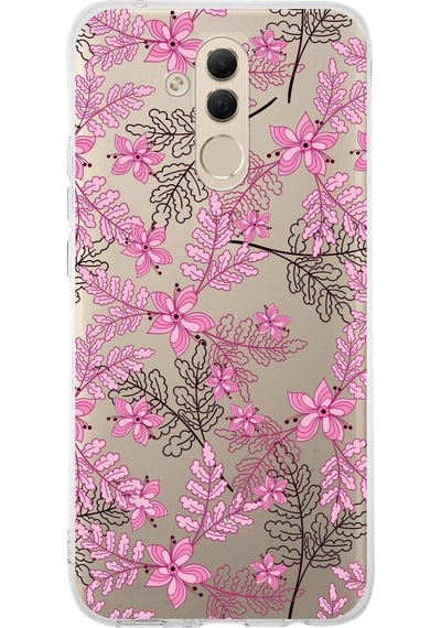 Huawei Mate 20 Lite Uyumlu Kapak Floral Pembe Tasarımlı Şeffaf Silikon Kılıf