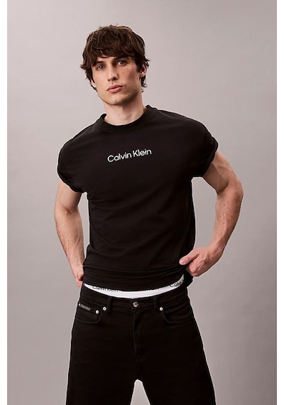 Calvin Klein Erkek Regular Fit Yazı Baskılı Pamuklu T-shirt - Siyah Black