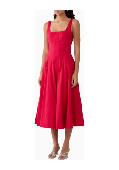 Staud Wells Dress, Midi A - Kesim Elbise, Günlük Ve Özel Etkinlikler Için Şık Kırmızı
