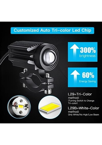 Motosiklet Led Sürüş Sis Farları 60w Beyaz Ve Amber Led 2 Adet