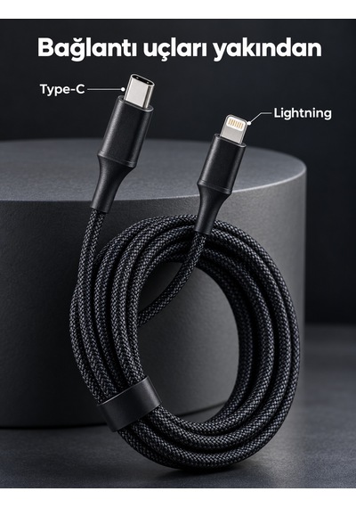 30w Pd Hızlı Şarj Kablosu Type C Lightning Led Göstergeli 1
