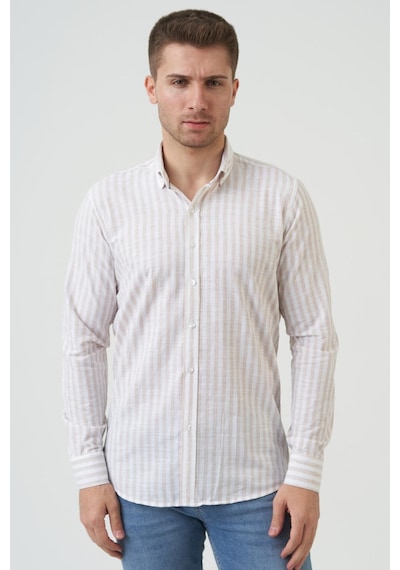 White Stone Bathurst Regular Fit G2001 Pamuklu Keten Gömlek Bej-bej Bej