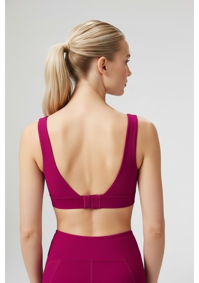 Yüksek Bel Toparlayıcı Tayt & V Sırt Destekli Spor Sütyeni - Sculpt Set Fuşya