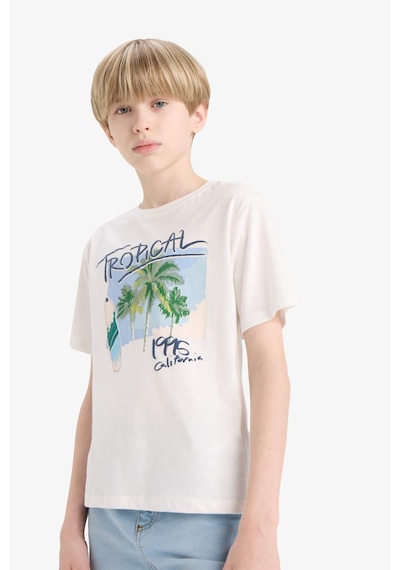 DeFacto Erkek Çocuk Bisiklet Yaka Baskılı Kısa Kollu Tişört E8456A825HSWT32