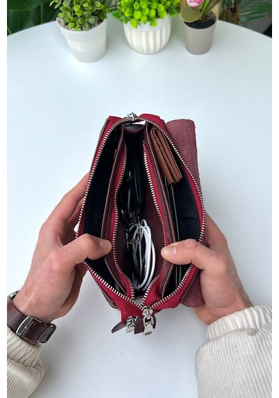 Boss Bordo Hakiki Deri Mıknatıslı Erkek El Çantası Bordo