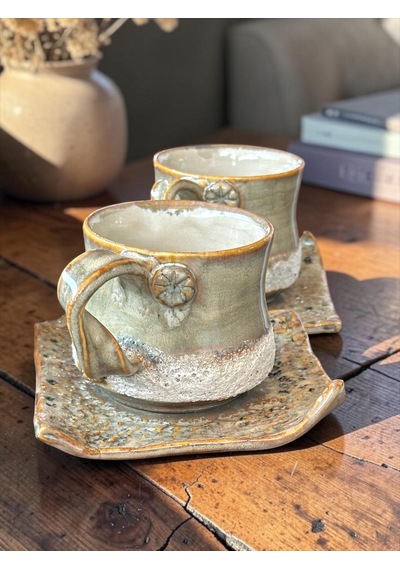 3 Li Terra El Yapımı Stoneware Fincan Açık Bej