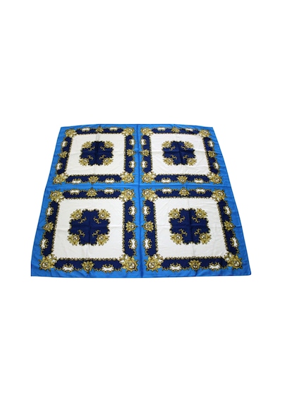 Tikitonki Çok Parçalı Çiçek Desenli Saten Mavi Eşarp - 90x90 Mavi Mavi