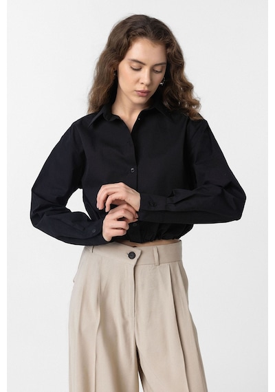 Antioch Crop Poplin Kadın Gömlek Siyah