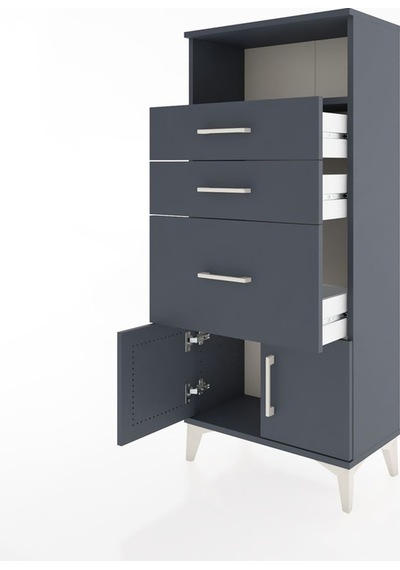 Hyperion Dolap Tek Raflı 3 Çekmeceli 2 Kapaklı 60x44x134 Antrasit-antrasit Antrasit