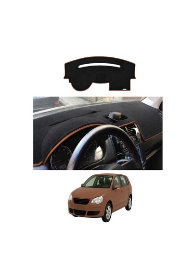 Volkswagen - Polo Cukurlu Gogus 2001-2009 Uyumlu Torpido Koruma Kılıfı - Kahverengi Şeritli