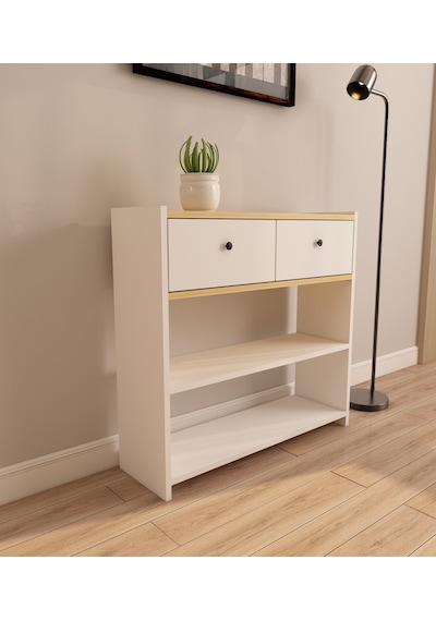 Rose 84 Cm 2 Raflı Kapaklı Dresuar Antre Hol Makyaj Masası Kahve Köşesi Beyaz - Safir Meşe Rose 84 Cm 2 Raflı Kapaklı Dresuar Antre Hol Makyaj Masası Kahve Köşesi Beyaz - Safir Meşe
