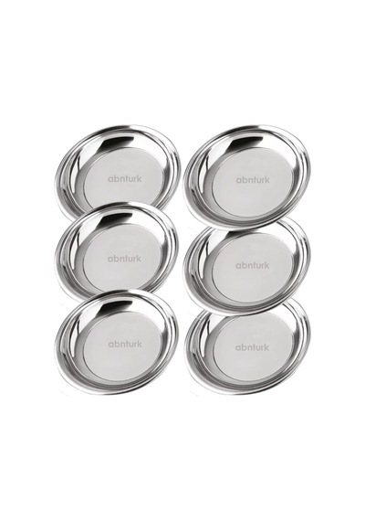 Yaşam Boyu Garantili 6 Adet 20cm Paslanmaz Çelik Çukur Yemek Tabağı Büyükporsyon Sağlam Metal Tabak Altın - Beyaz