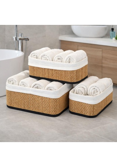 Paçi Wicker Premium Serisi Dikdörtgen 3'lü Set Organizer Sarı