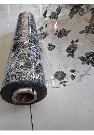 80 Cm X 120 Cm Masa Üstü Koruyucu Şeffaf Siyah Çiçek Desenli Pvc Masa Örtüsü Silinebilir Koruyucu Kaplama Beyaz