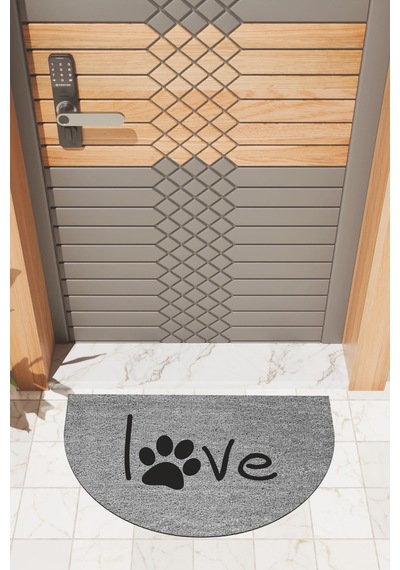 Rugmood Modern Dijital Paspas Gri Patili Love Paspas - Kapı Önü Paspası
