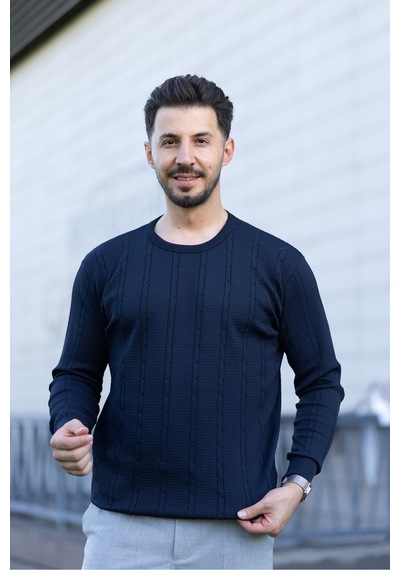 Hk Premium Erkek Fitilli Triko Kazak Slim Fit Bisiklet Yaka Likralı Kışlık Sweatshirt Lacivert Hk Premium Erkek Fitilli Triko Kazak Slim Fit Bisiklet Yaka Likralı Kışlık Sweatshirt Lacivert