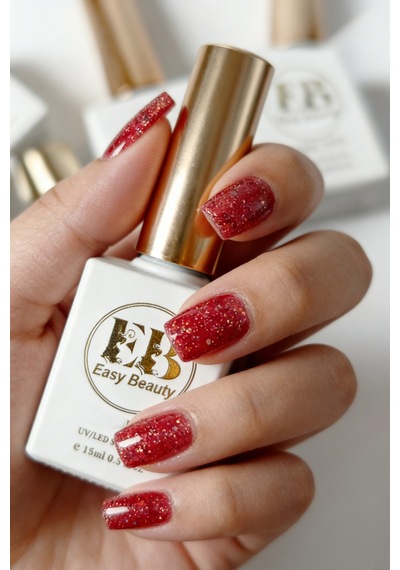 Kırmızı Simli Kalıcı Oje - Nail Art Oje - Tpo İçermez - Glıtter Gel Polısh G6 61-g6