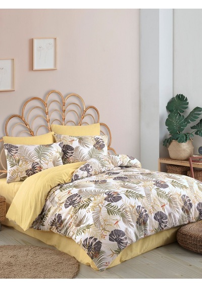 Mystory Home Lastikli Çarşaflı Çift Kişilik Nevresim Takımı Monstera