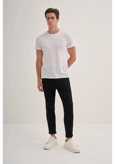 Cazador Slim Fit Bisiklet Yaka Pamuklu Düz Tişört Beyaz