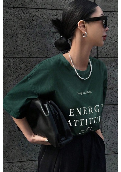 Unisex Energy Baskılı Tasarım Tshirt Yeşil