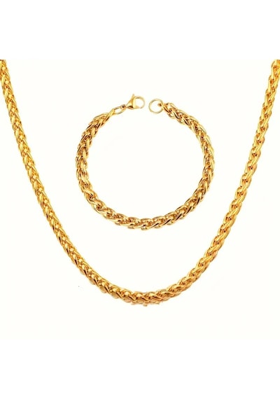 Gold Spiga Model Kalın Burgu Çelik Kolye Ve Bileklik Set 4mm Gold