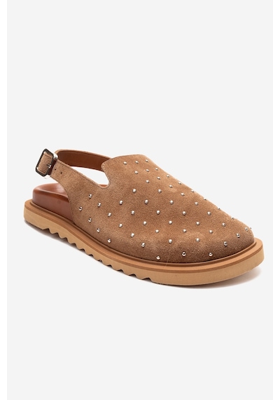 Luvishoes Our Toprak Hakiki Deri Süet Zımbalı Burnu Kapalı Kadın Sandalet Toprak