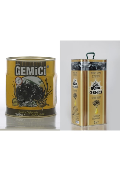Emin Gemici Gurme Siyah Zeytin 2 KG + Natürel Sızma Zeytinyağı 5 L