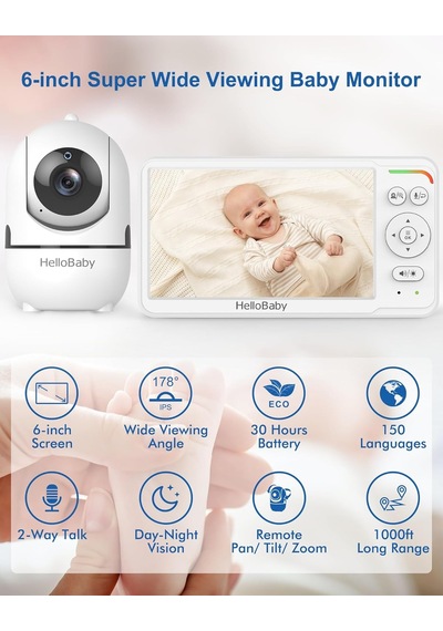 Bebek Monitörü 6 İnç Dünya İlk Ips Ekranlı 30 Saat Pil, Uzaktan Pan/tilt/zoom Kamera, Wifi Video Bebek Monitörü Genel