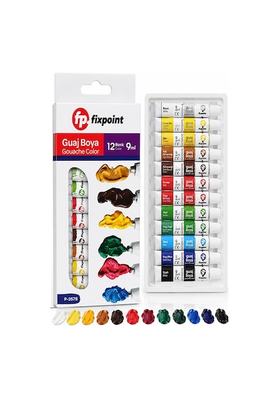 Guaj Boya 12 Renk 9 Ml 1 Paket Fixpoint Guaj Boya Seti 12 Li Ahşap Tuval Taş Ağaç Boyamalar İçin İdea Boyama Seti Çok Renkli