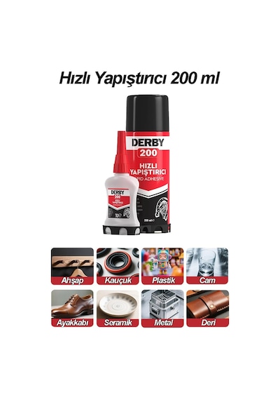 Derby Hızlı Yapıştırıcı Seti 200 Ml 2 Adet Ahşap Ve Plastik Yüzeyler İçin Yüksek Yapıştırma Gücü Düşük Viskozite 200 Ml