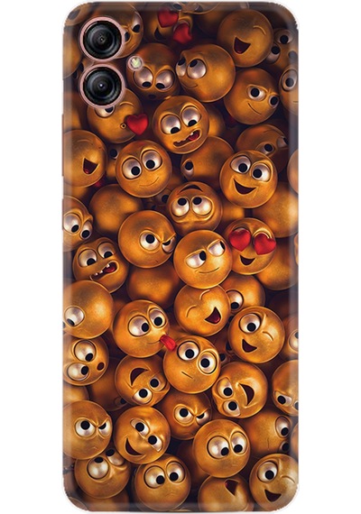 Samsung Galaxy Uyumlu A04E Kılıf Resimli Desenli Silikon Platinium Series Gold Emoji 1877