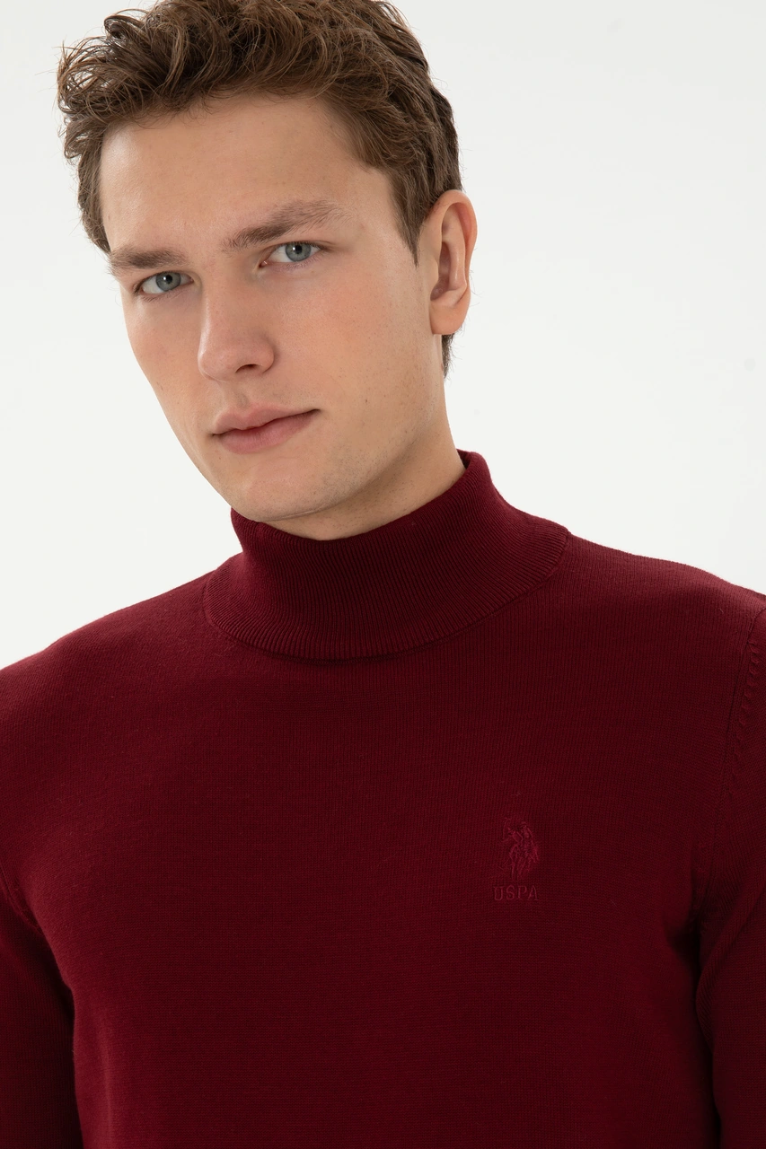U.S. Polo Assn. Erkek Slim Fit Yarım Boğazlı Bordo Basic Kazak 50307783-VR014