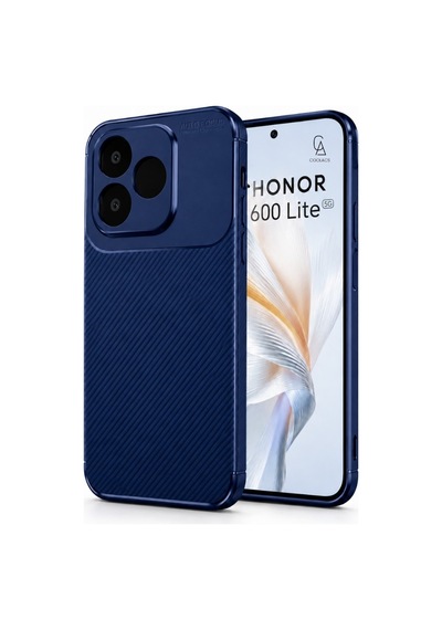 Honor 600 Lite Uyumlu Karbon Tasarım Silikon Telefon Kılıfı Ve Temperli Cam Ekran Koruyucu Lacivert