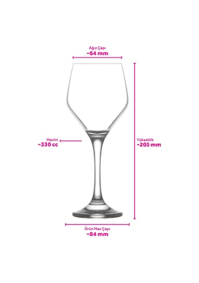 Lav Ella Cam Goblet 6'lı 330 ml Ayaklı (Şarap Kadehi , Kokteyl Bardağı)