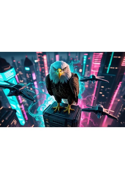 Kartal Fütüristik Bir Şehirde 03 Çerçevesiz 50x30 Cm Pvc Tablo