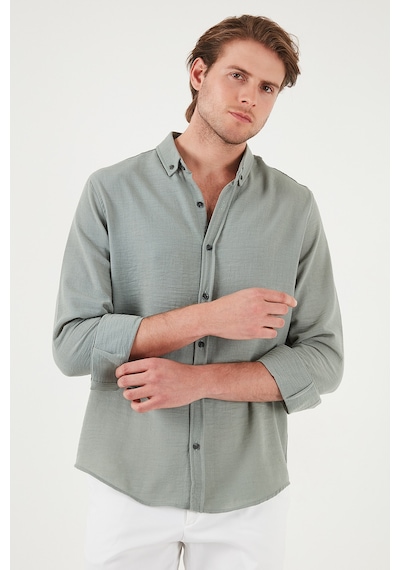 Buratti Regular Fit Uzun Kollu Düğmeli Yaka Erkek Gömlek Cf25S116777 Mint