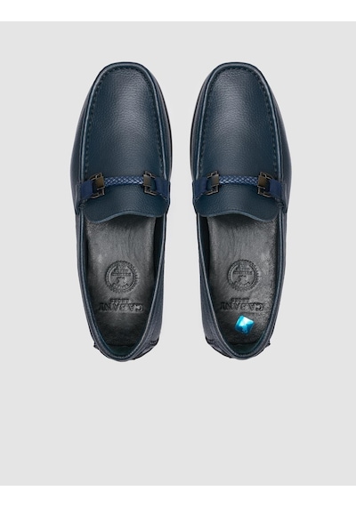 Cabani Atina %100 Hakiki Deri Lacivert Toka Detaylı Erkek Loafer