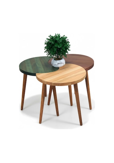 Mobenta Merge Orbit-3, Mobenta Merge Orbit Modern Masif Orta Sehpa Ve 3'lü Zigon Akışkan Form - Ye-bk-bz Krem